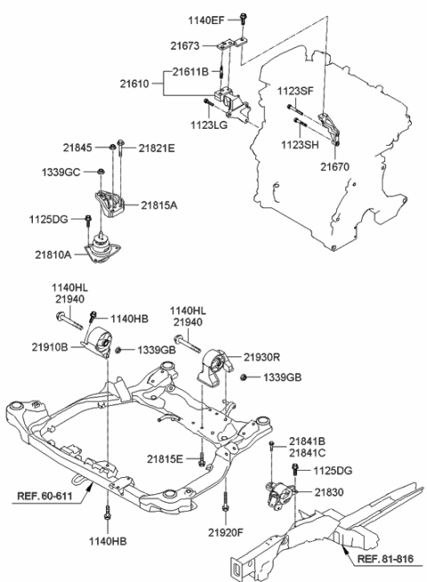 2010 Hyundai Elantra Engine Mounting Bracket Assembly Diagram for 21810-2H000
