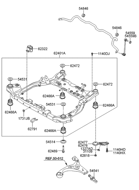 2013 Hyundai Elantra Crossmember Complete Diagram for 62405-2H030