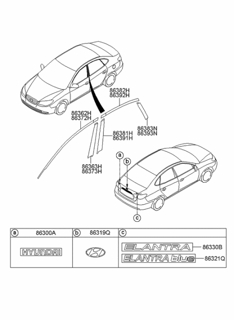 2010 Hyundai Elantra Tape-Front Door Black Frame Upper,RH Diagram for 86372-2H000