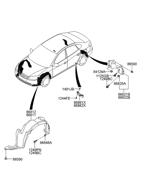2006 Hyundai Elantra New Body Style (Produced After OCT.31.2006) Wheel Gaurd Diagram