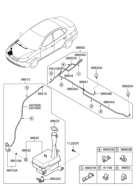 2007 Hyundai Elantra Hose Assembly-Windshield Washer Diagram for 98650-2H000