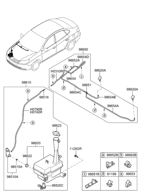2011 Hyundai Elantra Windsheild Washer Nozzle Assembly Diagram for 98630-2H500