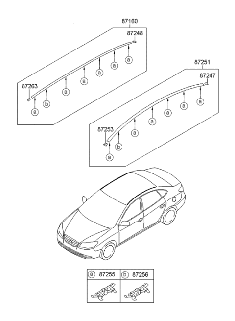 2006 Hyundai Elantra New Body Style (Produced After OCT.31.2006) Roof Garnish Diagram