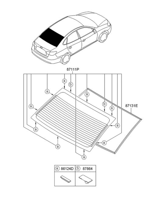 2007 Hyundai Elantra Rear Window Glass & Moulding Diagram