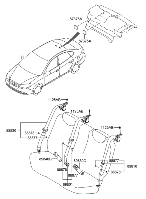 2007 Hyundai Elantra Buckle Assembly-Rear Seat Belt,LH Diagram for 89830-2H550-4W