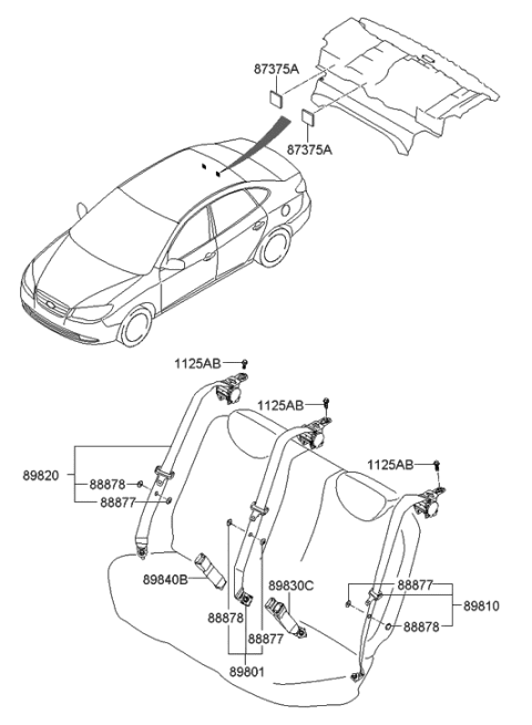 2007 Hyundai Elantra Rear Left Seat Belt Assembly Diagram for 89810-2H500-4W