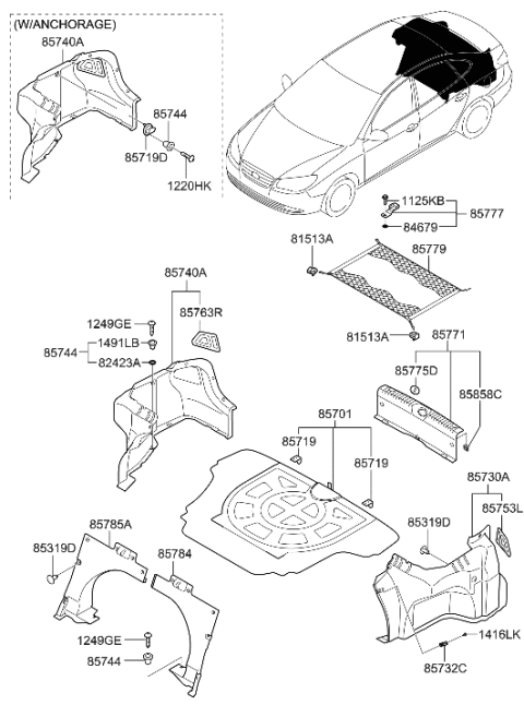 2009 Hyundai Elantra Clip-Luggage Side Diagram for 85739-2H000
