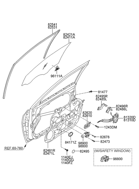 2008 Hyundai Elantra Glass-Front Door Window,LH Diagram for 82411-2H010