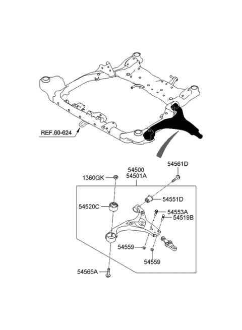 2006 Hyundai Elantra Arm Complete-Front Lower,RH Diagram for 54501-2H000