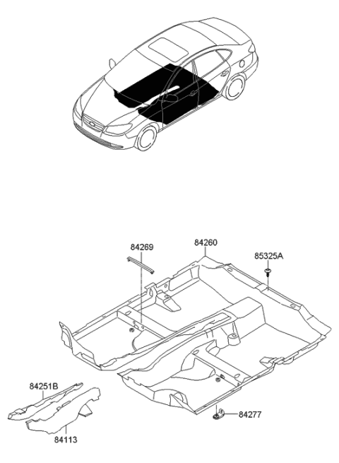 2009 Hyundai Elantra Carpet Assembly-Floor Diagram for 84260-2H000-9K