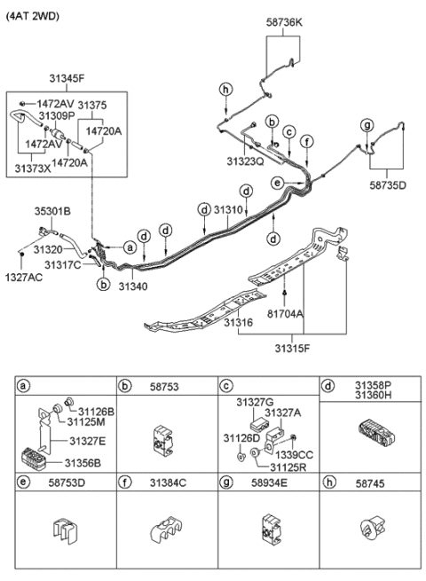 2010 Hyundai Elantra Protector-Fuel Line Rear Diagram for 31316-2H000