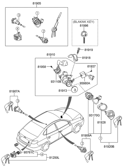 2012 Hyundai Elantra Body & Switch Assembly-Steering & IGNTION Diagram for 81910-2H010