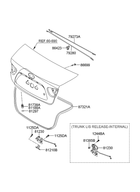 2009 Hyundai Elantra Trunk Lid Latch Assembly Diagram for 81230-2H000