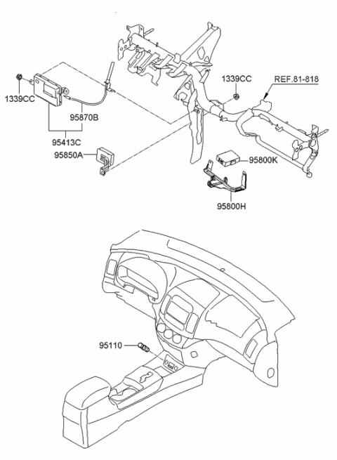 2006 Hyundai Elantra Cigar Lighter Assembly Diagram for 95110-2H000-4W