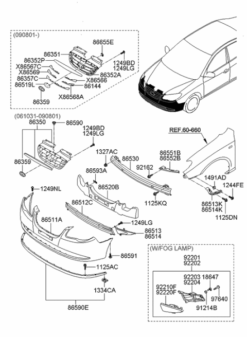 2008 Hyundai Elantra Rail Assembly-Front Bumper Diagram for 86530-2H000