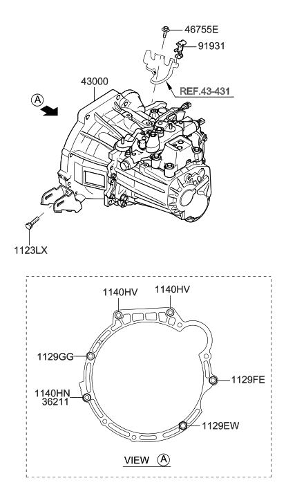 2010 Hyundai Elantra Transmission Assembly-Manual Diagram for 43000-23261
