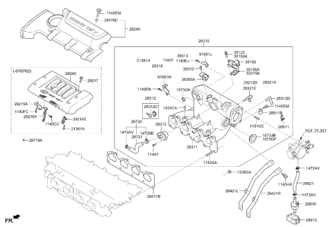 2007 Hyundai Elantra Engine Cover Assembly Diagram for 29240-23150