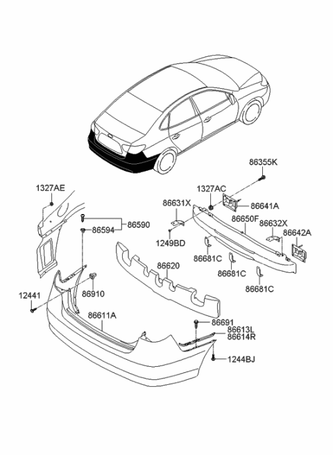 2006 Hyundai Elantra Bracket Assembly-Rear Bumper Side,LH Diagram for 86613-2H000