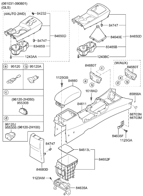 2009 Hyundai Elantra Tray Assembly-Console Upper Diagram for 84630-2H000