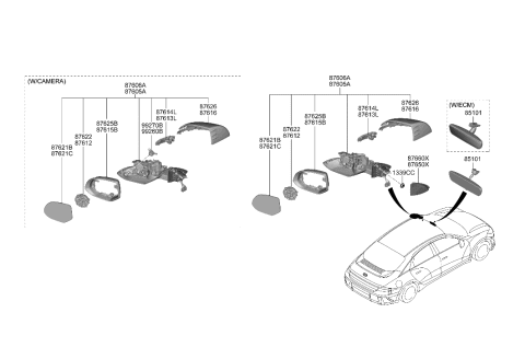 1992 Hyundai Elantra SCALP-O/S RR VIEW MIRROR,RH Diagram for 87626-KL000