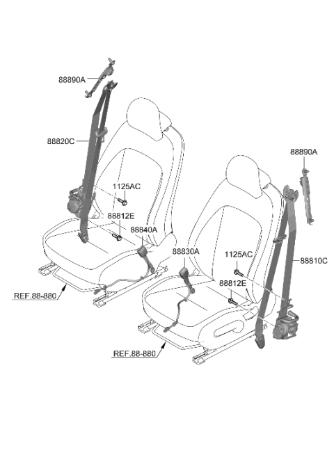 1992 Hyundai Elantra S/BELT ASSY-FR LH Diagram for 88810-KL500-NNB