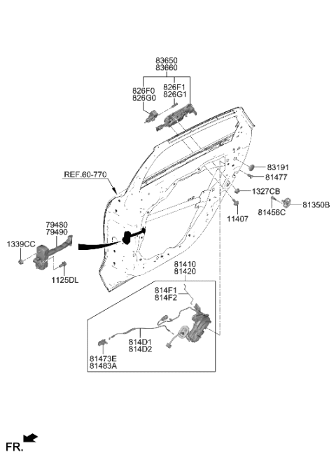 1992 Hyundai Elantra HANDLE ASSY-REAR DOOR OUTSIDE Diagram for 83660-KL100-RG9