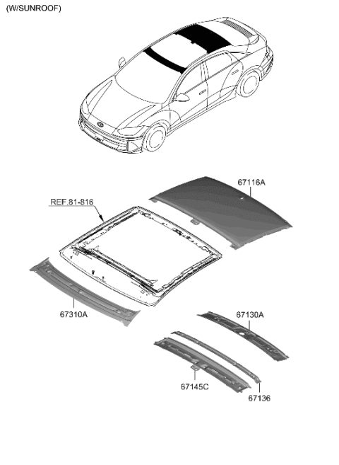 2023 Hyundai Ioniq 6 Roof Panel Diagram 2
