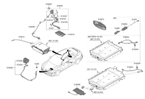1992 Hyundai Elantra BRACKET-WIRING MTG Diagram for 91931-GI090