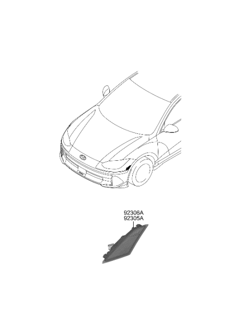 1992 Hyundai Elantra LAMP ASSY-SIDE REPEATER,RH Diagram for 921A2-KL100