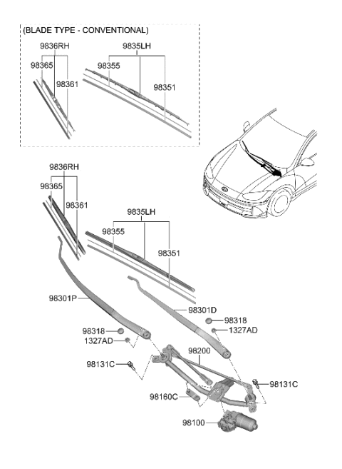 2023 Hyundai Ioniq 6 ARM ASSY-W/SHLD WPR(PASSENGER) Diagram for 98321-KL000