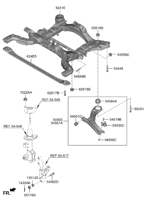 1992 Hyundai Elantra ARM COMPLETE-FR LWR,RH Diagram for 54501-KL050