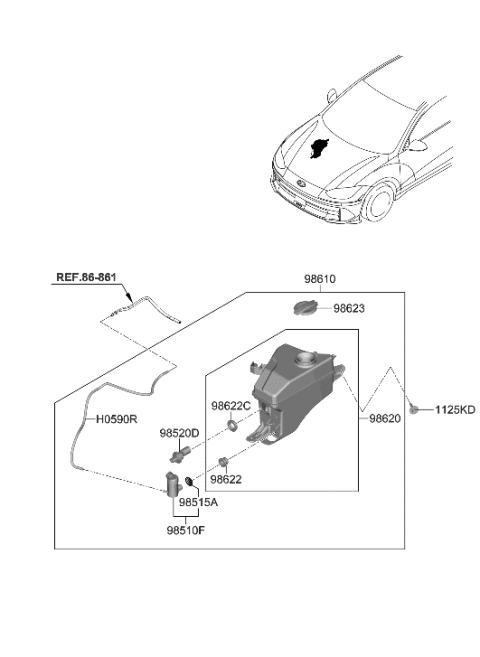1992 Hyundai Elantra RESERVOIR ASSY-W/SHLD WASHER Diagram for 98611-KL000