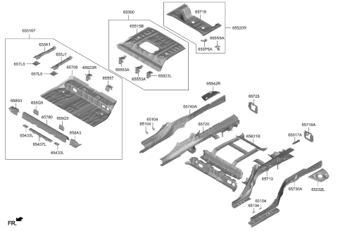 1992 Hyundai Elantra PNL ASSY-RR FLOOR RR COMPLETE Diagram for 65530-KL000