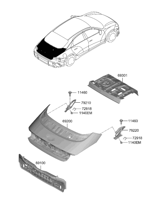 2023 Hyundai Ioniq 6 Back Panel & Trunk Lid Diagram