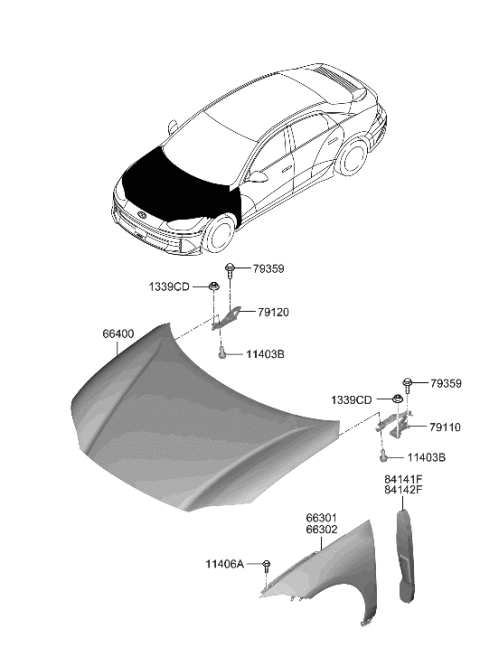 2023 Hyundai Ioniq 6 Fender & Hood Panel Diagram