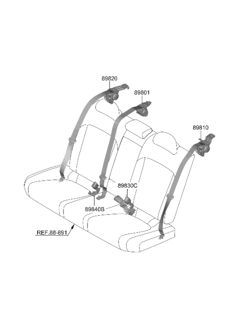 2023 Hyundai Ioniq 6 S/BELT ASSY-RR, CTR Diagram for 89850-KL550-NNB