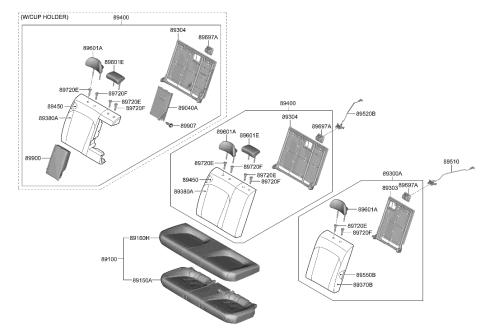 1992 Hyundai Elantra ARMREST ASSY-RR SEAT BACK Diagram for 89900-KL530-UDP