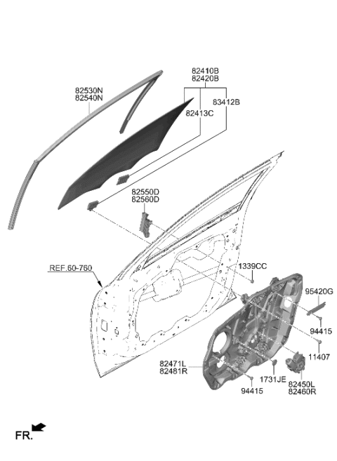 2023 Hyundai Ioniq 6 Front Door Window Regulator & Glass Diagram