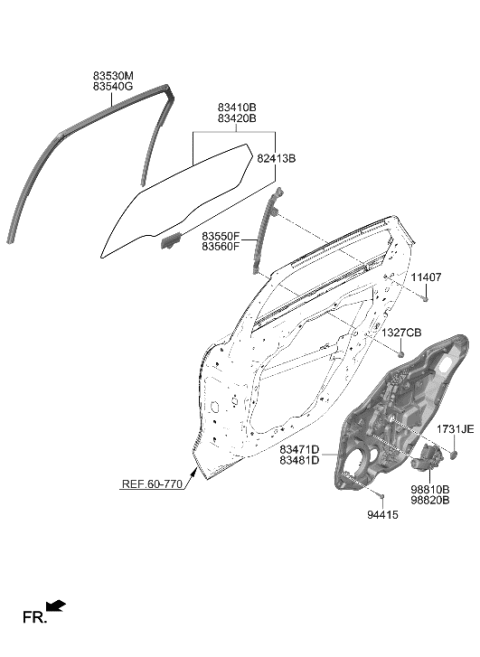 2023 Hyundai Ioniq 6 Rear Door Window Regulator & Glass Diagram