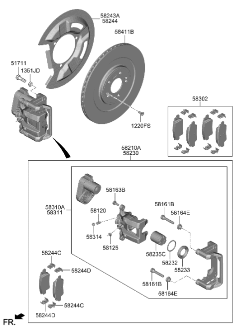 1992 Hyundai Elantra CALIPER KIT-RR BRAKE,RH Diagram for 58311-KLA00