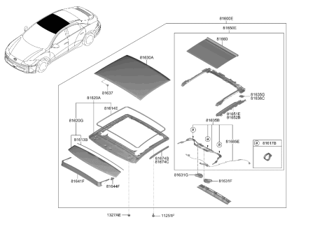 1992 Hyundai Elantra SUNROOF ASSY-WIDE Diagram for 81600-KL000-YFE