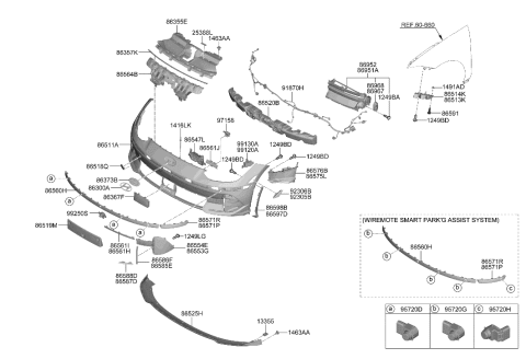 1992 Hyundai Elantra LAMP ASSY-R/REFL & S/MKR FRT,R Diagram for 921A2-KL000