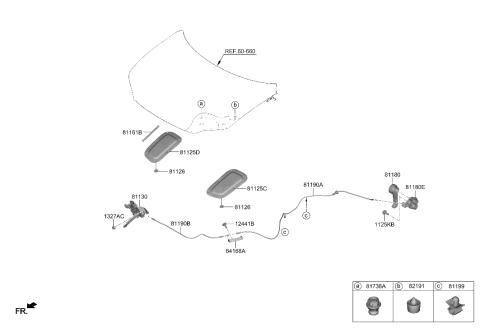 1992 Hyundai Elantra LIFTER-HOOD Diagram for 81161-KL000