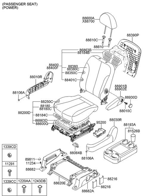 2006 Hyundai Entourage Produced After OCT.30.2006 Front Seat Diagram 2