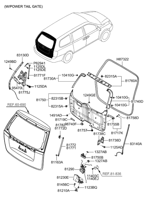 2006 Hyundai Entourage Tail Gate Grip Handle Diagram for 81756-3E001-CS