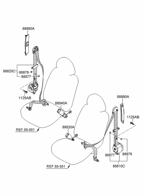 2006 Hyundai Entourage Front Seat Belt Assembly Right Diagram for 88820-4D501-KS