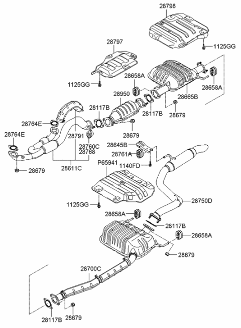 2012 Hyundai Tucson Center Muffler Assembly Diagram for 28650-4D101