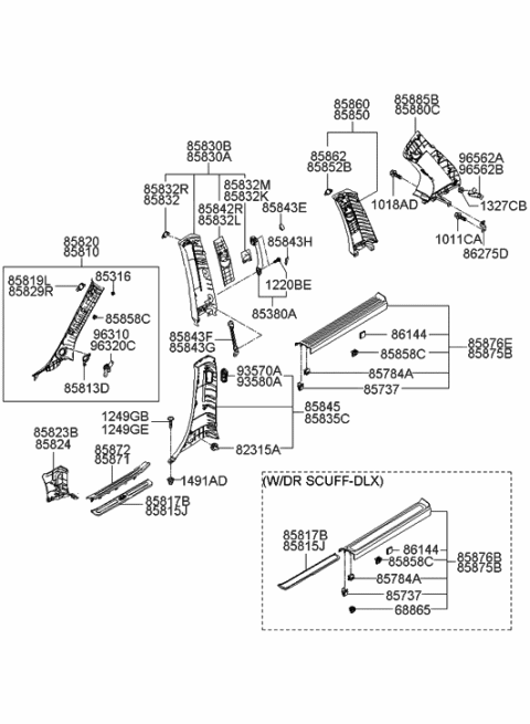 2007 Hyundai Entourage Trim Assembly- D Pillar,LH Diagram for 85890-4D000-TW