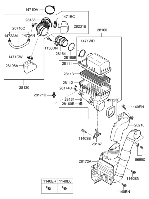 2014 Hyundai Tucson Hose Assembly-Air Intake Diagram for 28130-4D200