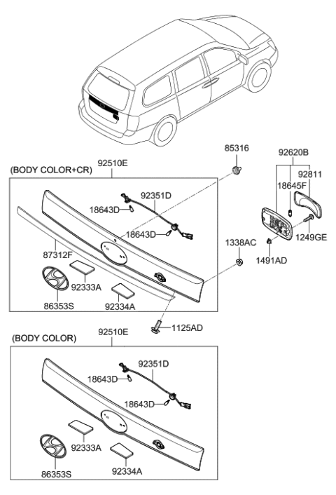 2006 Hyundai Entourage Luggage Room Lamp Assembly Diagram for 92620-4D000-TW